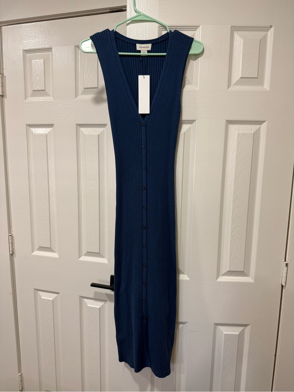 Calvin Klein Jeans Ribbed Button-Front Maxi Dress in Blue